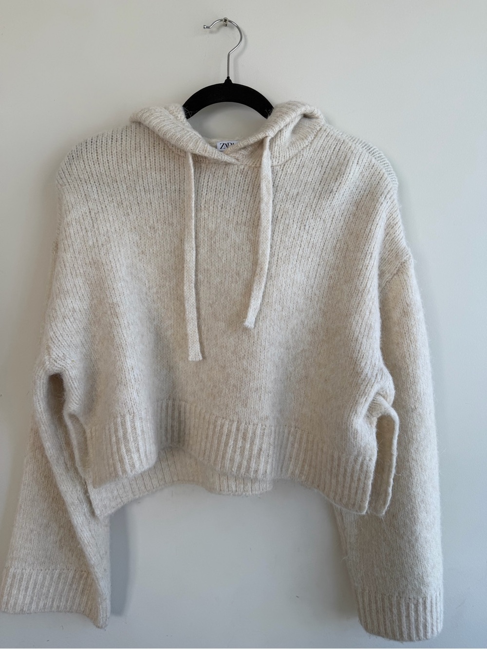 Zara Soft Cream Hooded Ribbed Knit Sweater